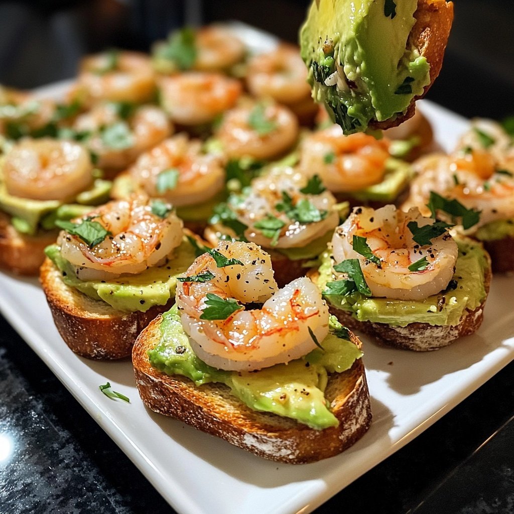 Garlic Shrimp Crostini with Avocado