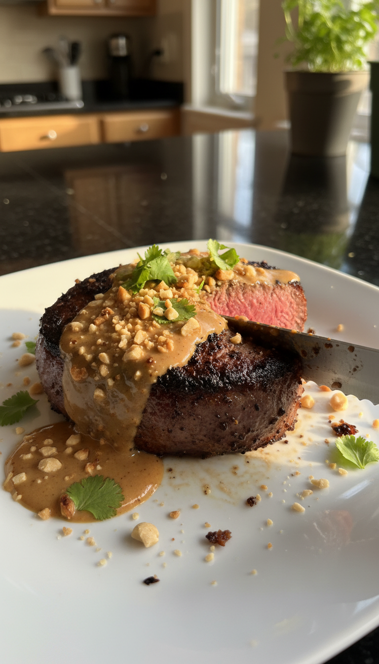 Filet Mignon with Thai Peanut Sauce
