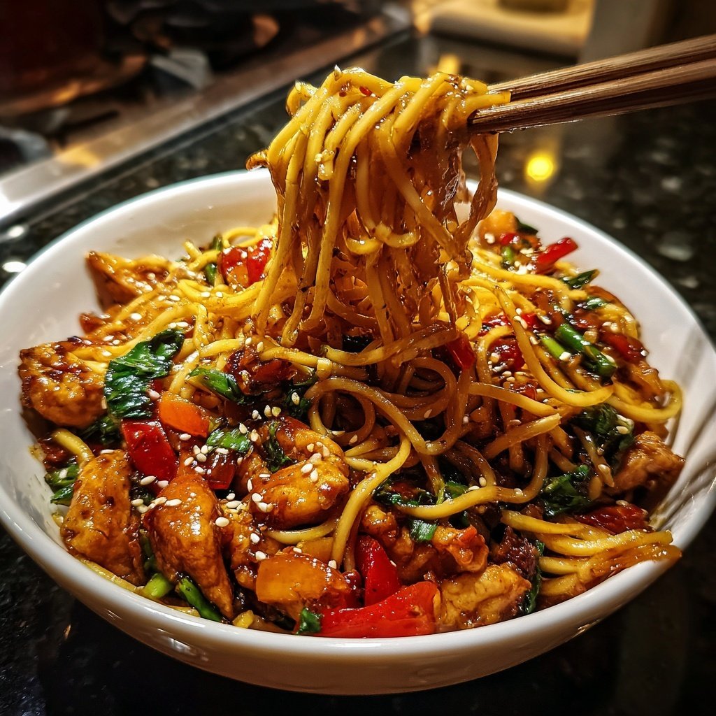 Asian Sesame Chicken Noodles Stir-Fry