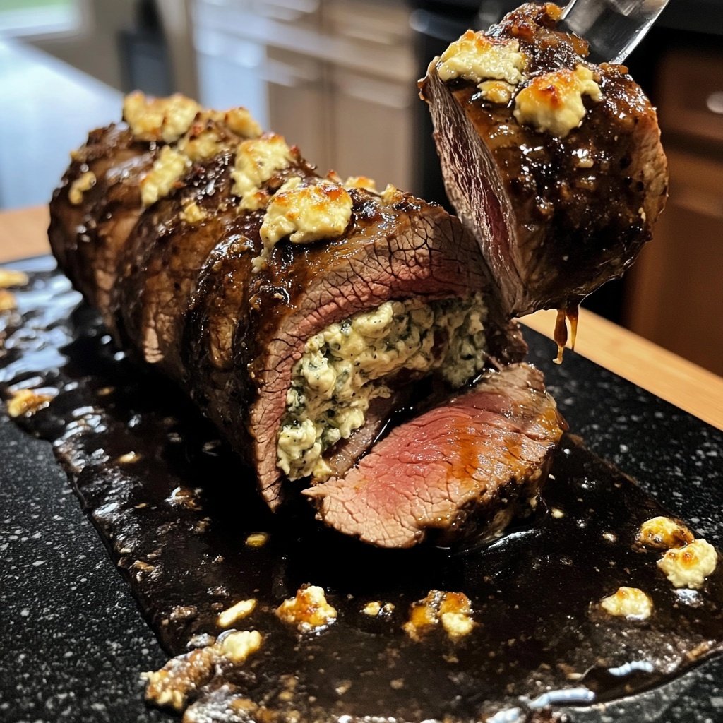 Gorgonzola-Stuffed Beef Tenderloin with Port Wine Sauce