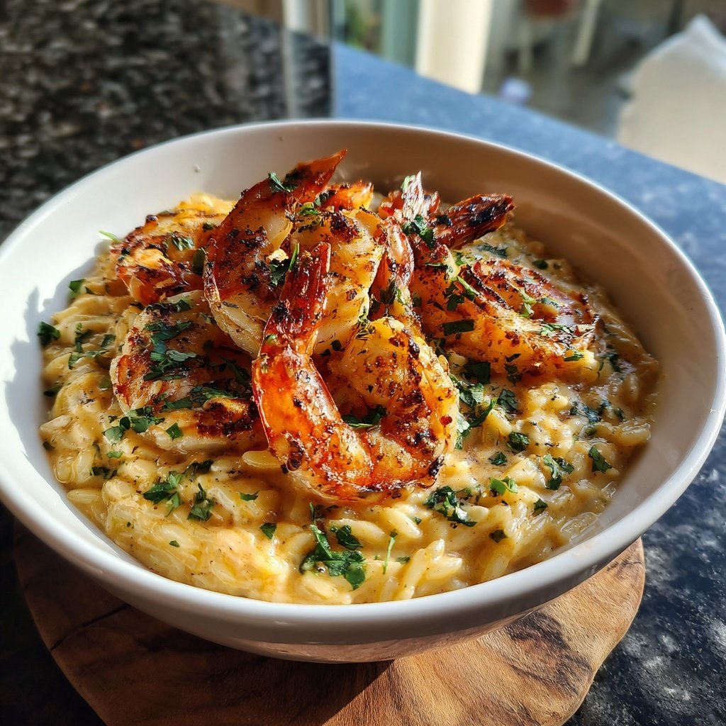 Creamy Orzo with Grilled Shrimp