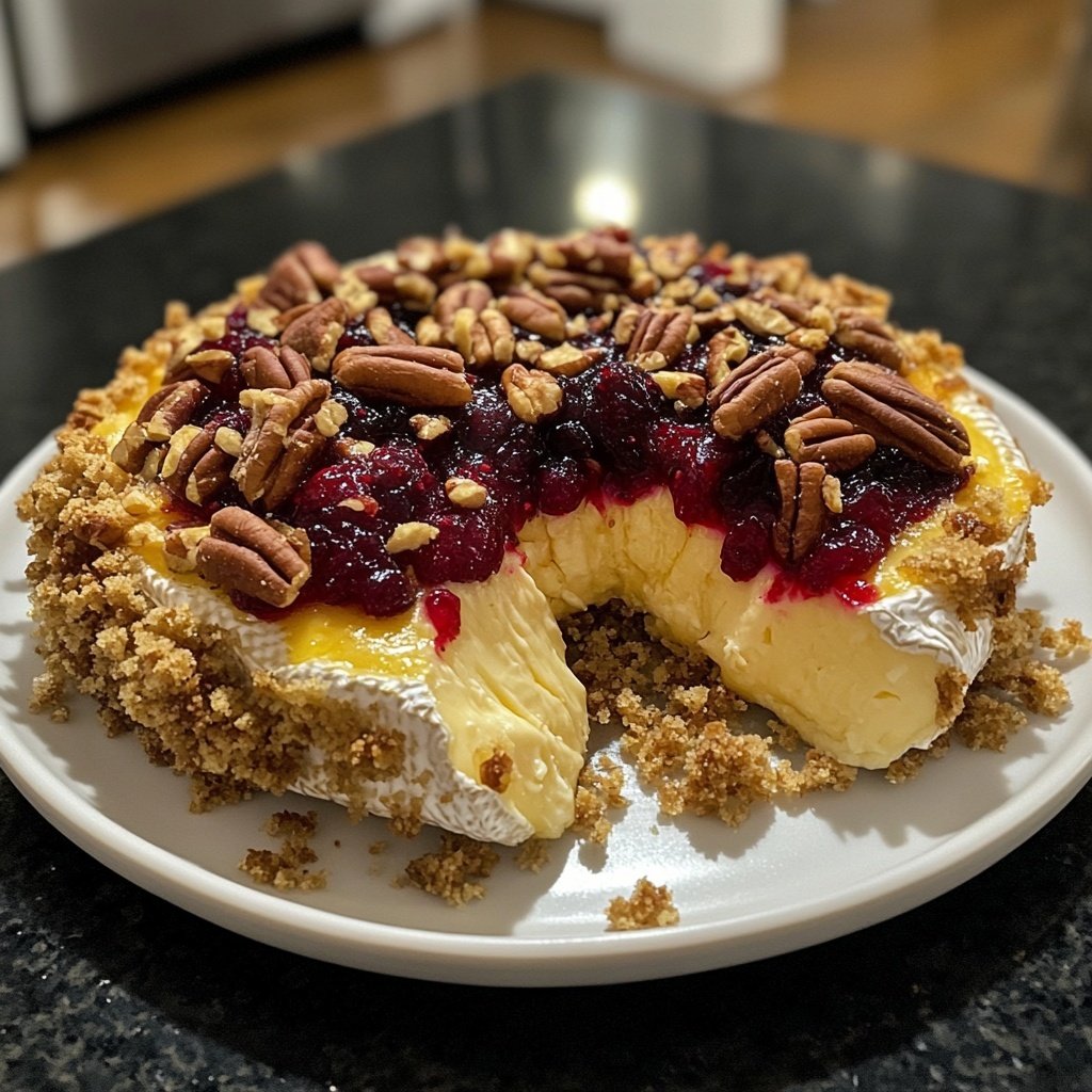 Baked Brie with Cranberry Sauce and Pecans