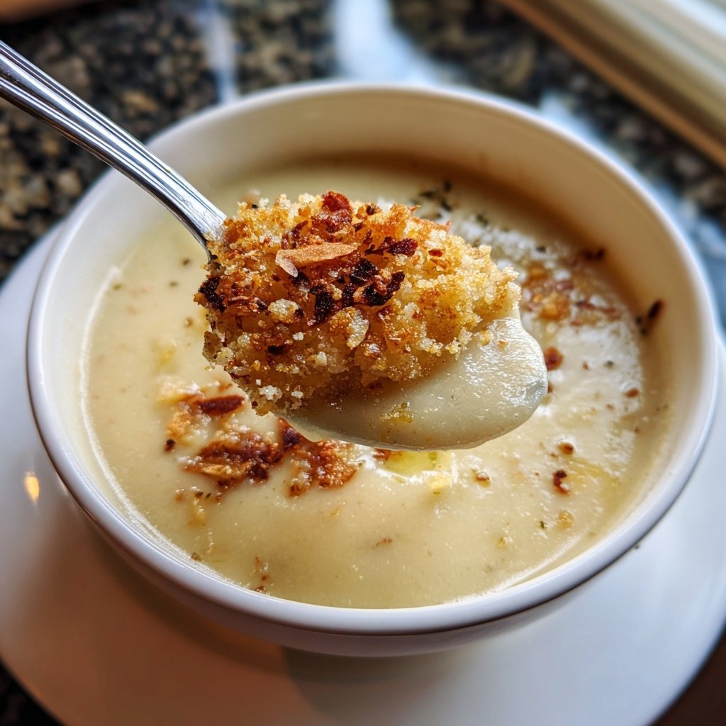 White Bean and Leek Soup with Garlic Breadcrumbs