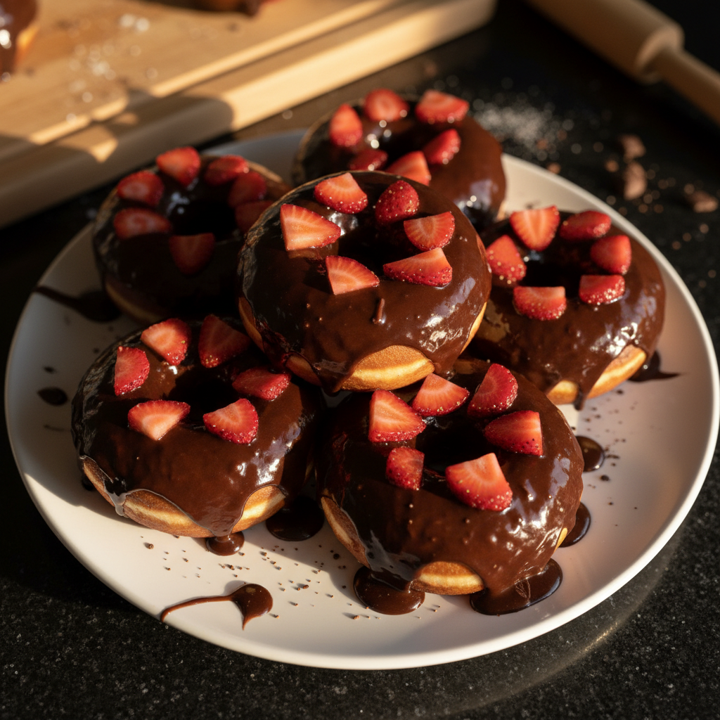 Chocolate-Drenched Strawberry Donuts